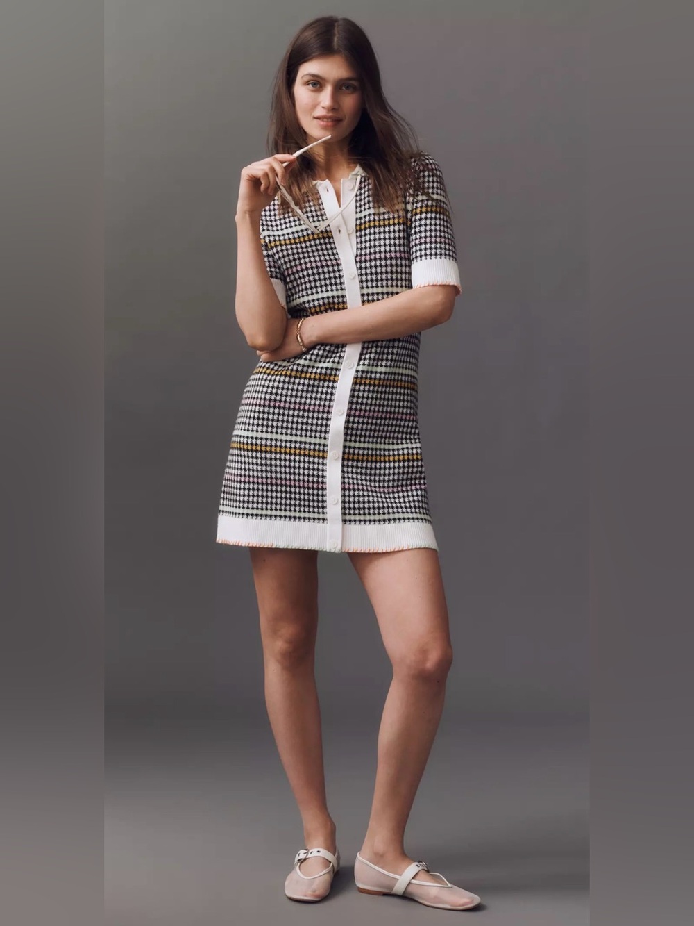 Maeve Buttondown Sweater Shift Mini Dress, Size XS